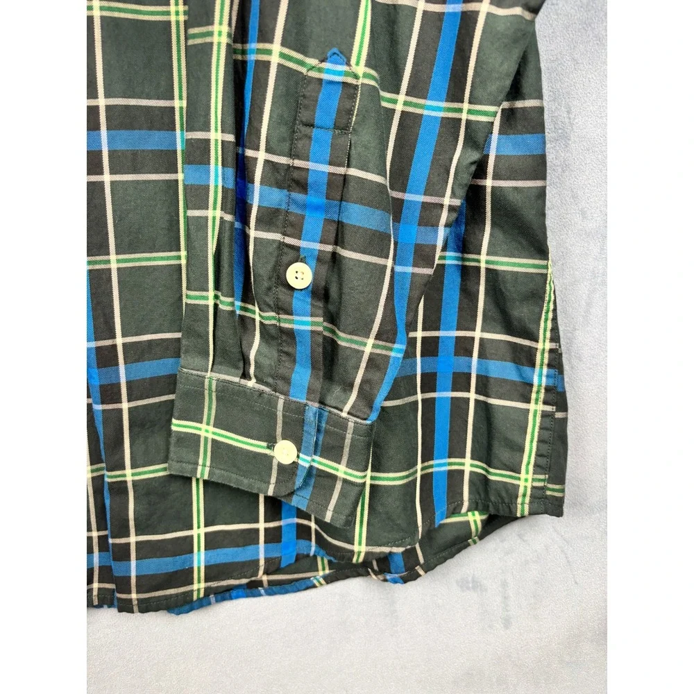 Orvis Mens XL Plaid Button Down Shirt Green Blue Cotton Long Sleeve Sporting